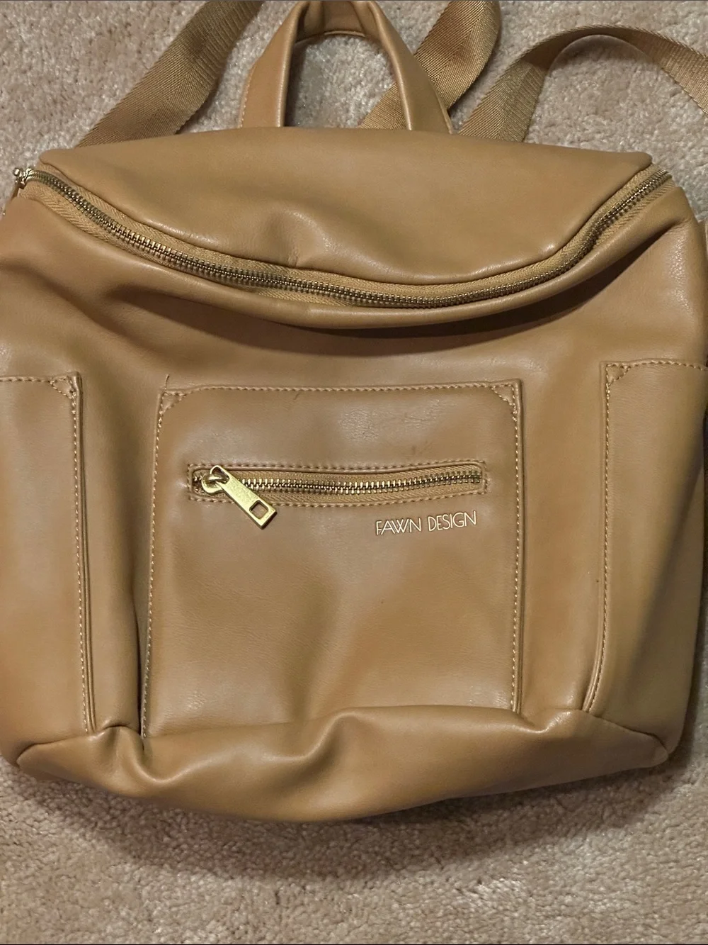 Fawn Design Tan Leatherette women's Sling Backpack